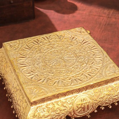 Brass Handcrafted Chowki with Elephant Leg (6.3 Inch)