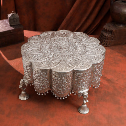 Brass Silver Handcrafted Chowki (10.3 Inch)