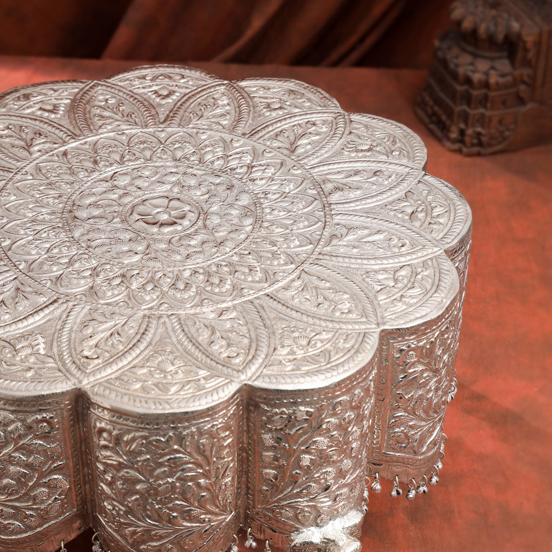 Brass Silver Handcrafted Chowki (10.3 Inch)