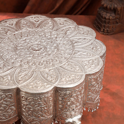 Brass Silver Handcrafted Chowki (10.3 Inch)