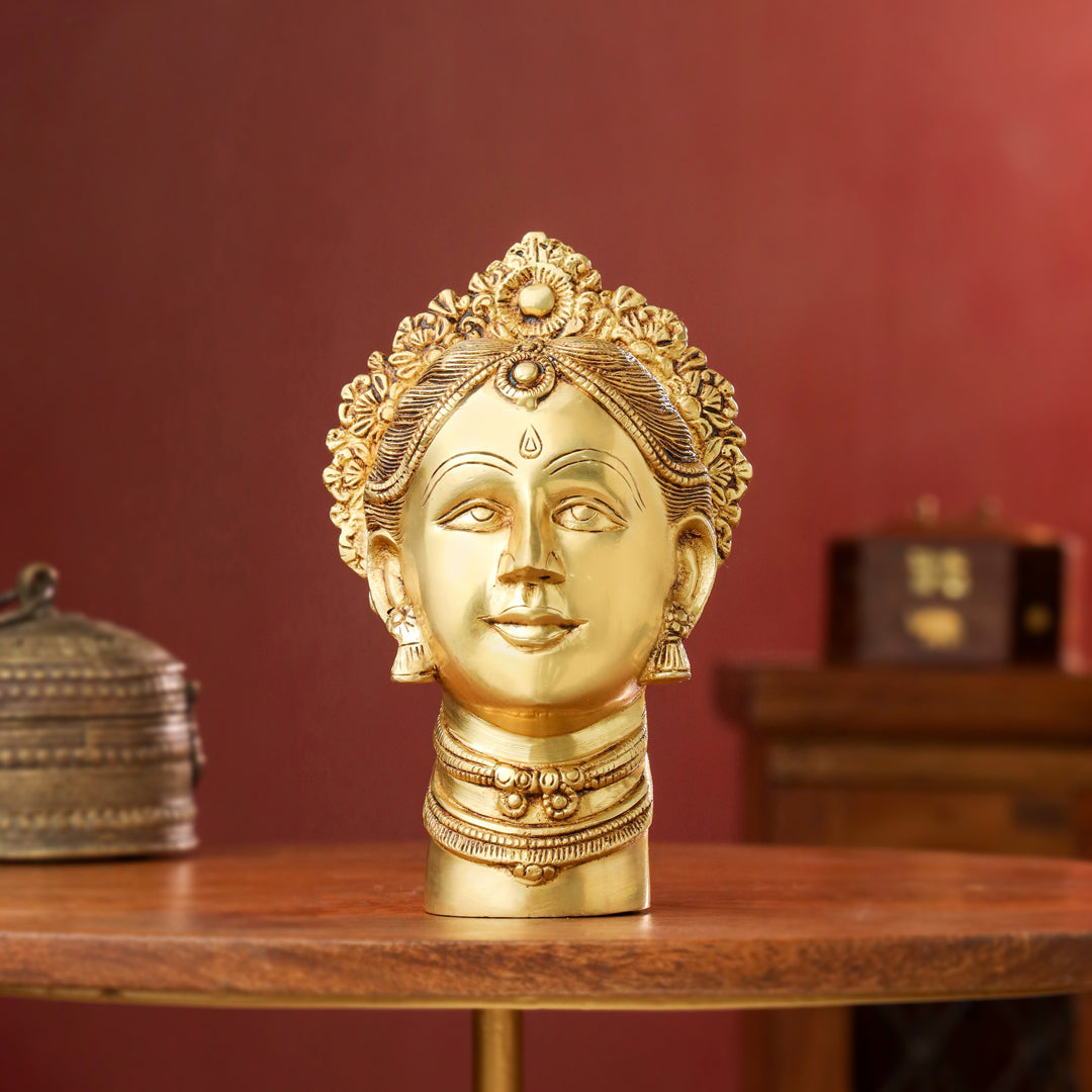 Brass Parvati Head Idol – Handmade Spiritual Decor (8.5 Inch)