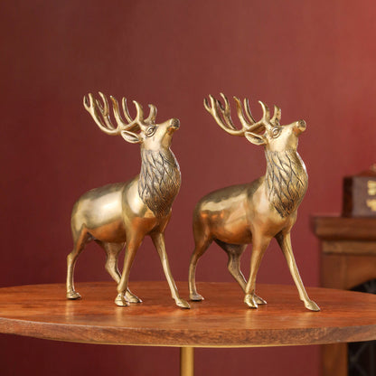 Brass Handmade Deer Pair – Premium Decorative Showpiece (9.3 Inch)