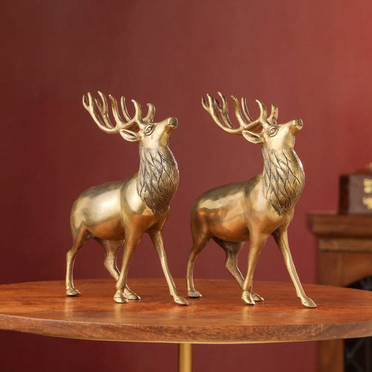 Brass Handmade Deer Pair – Premium Decorative Showpiece (9.3 Inch)