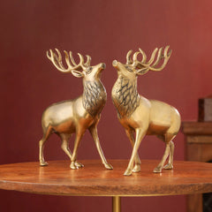 Brass Handmade Deer Pair – Premium Decorative Showpiece (9.3 Inch)
