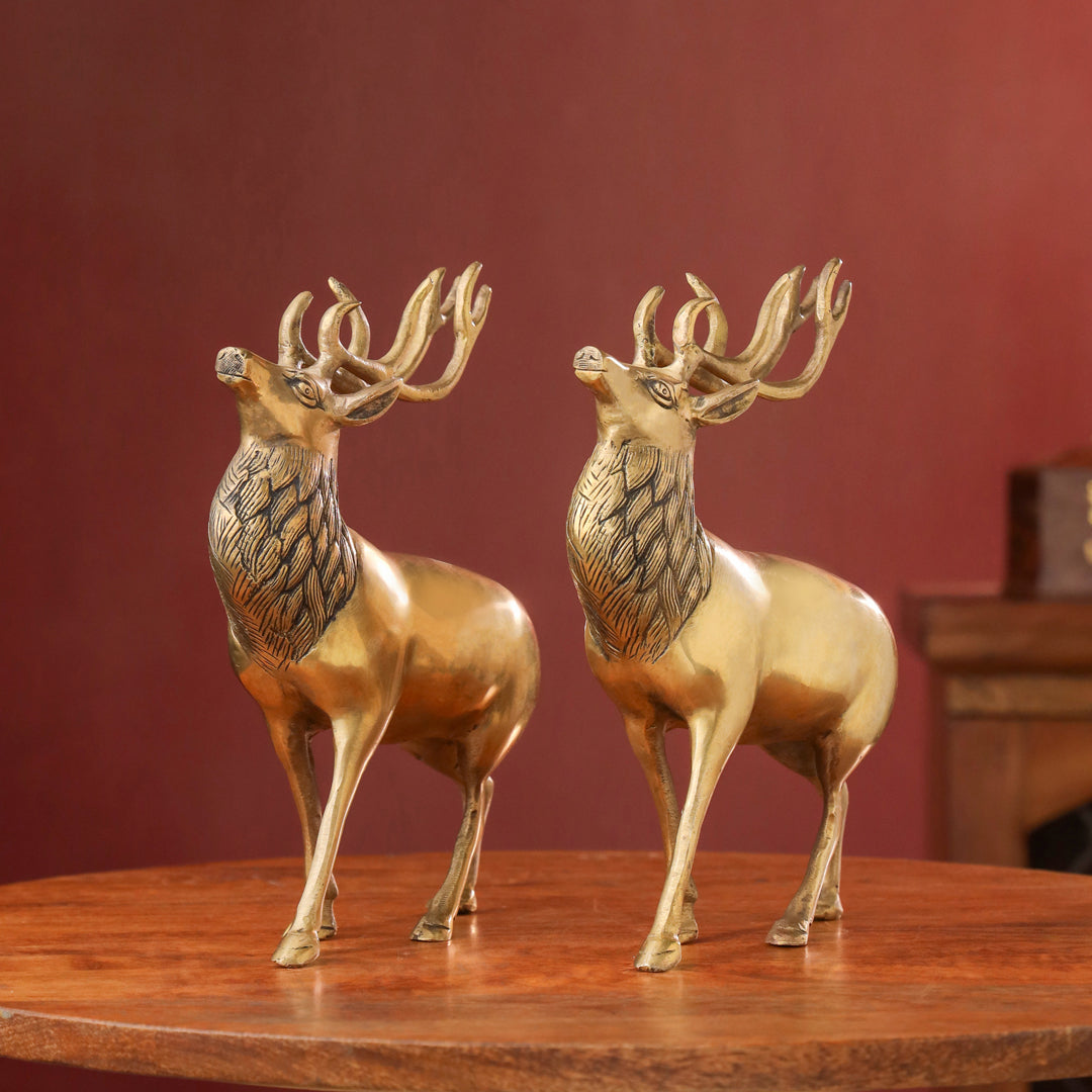 Brass Handmade Deer Pair – Premium Decorative Showpiece (9.3 Inch)
