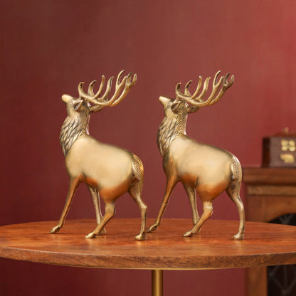 Brass Handmade Deer Pair – Premium Decorative Showpiece (9.3 Inch)