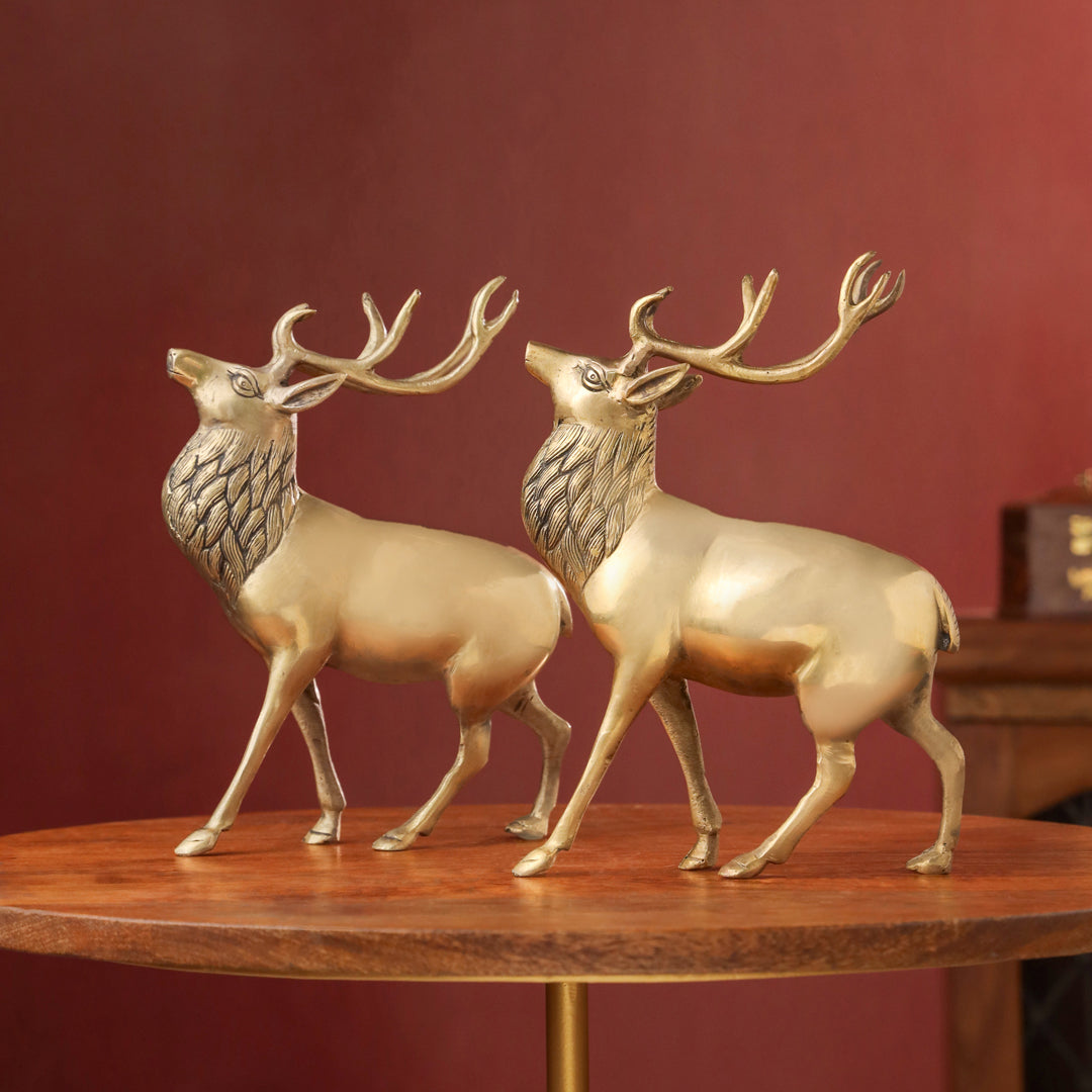 Brass Handmade Deer Pair – Premium Decorative Showpiece (9.3 Inch)