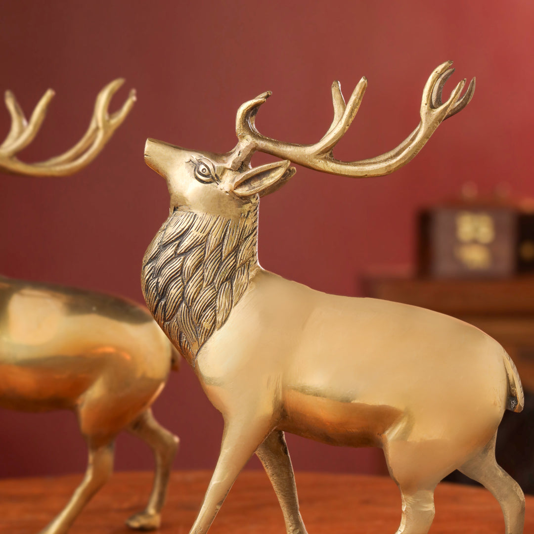 Brass Handmade Deer Pair – Premium Decorative Showpiece (9.3 Inch)