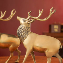 Brass Handmade Deer Pair – Premium Decorative Showpiece (9.3 Inch)