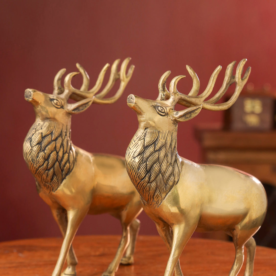 Brass Handmade Deer Pair – Premium Decorative Showpiece (9.3 Inch)