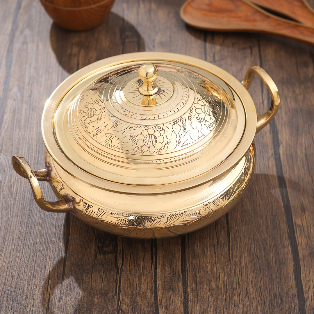 Brass Serving Pot With Lid And Handle (5.4 Inch)
