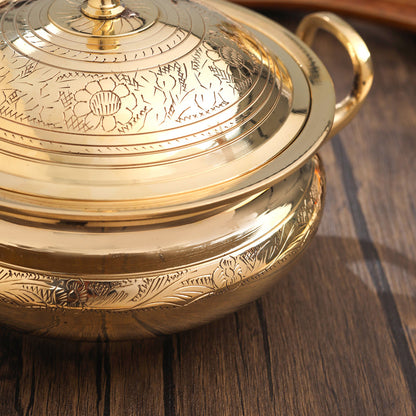 Brass Serving Pot With Lid And Handle (5.4 Inch)