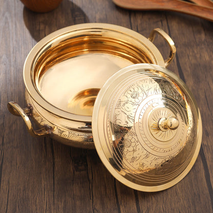 Brass Serving Pot With Lid And Handle (5.4 Inch)