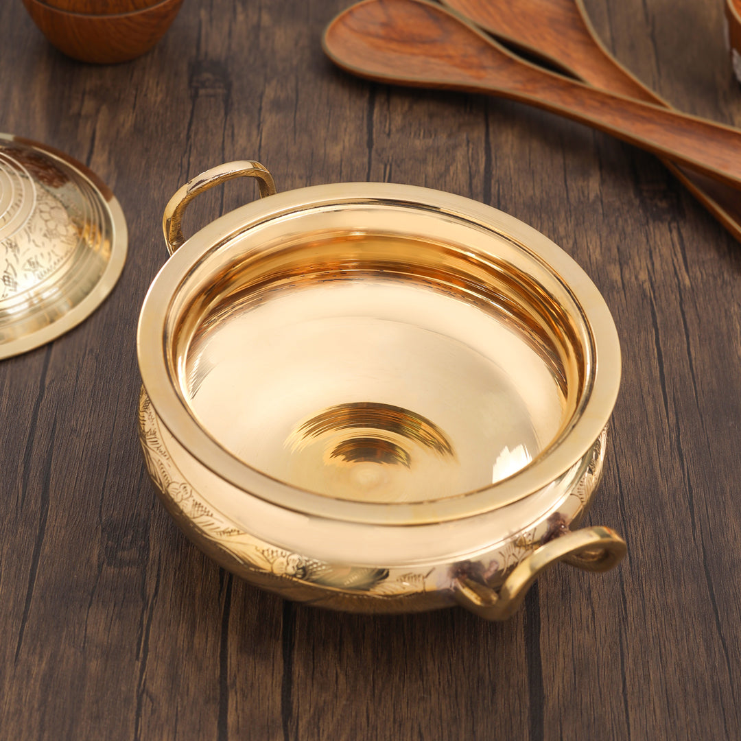 Brass Serving Pot With Lid And Handle (5.4 Inch)