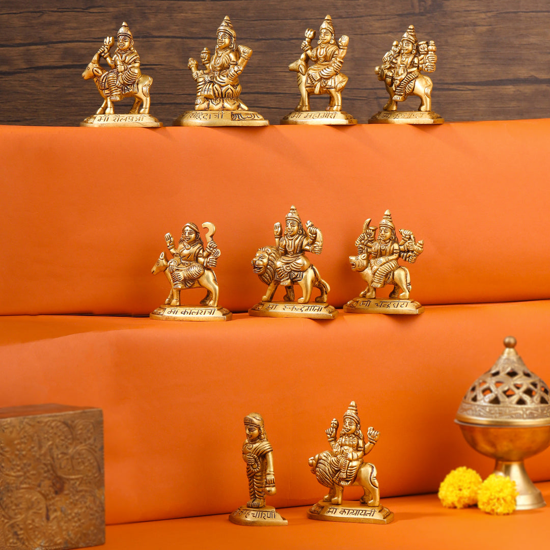 Brass Navdurga Idols Set (3.5 Inch)