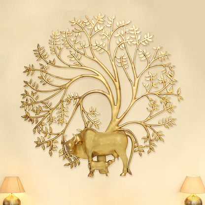 Brass Cow & Calf with Tree Wall Hanging