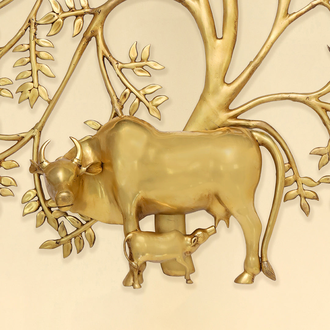 Brass Cow & Calf with Tree Wall Hanging