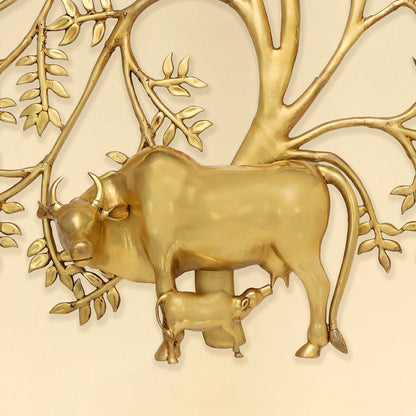 Brass Cow & Calf with Tree Wall Hanging