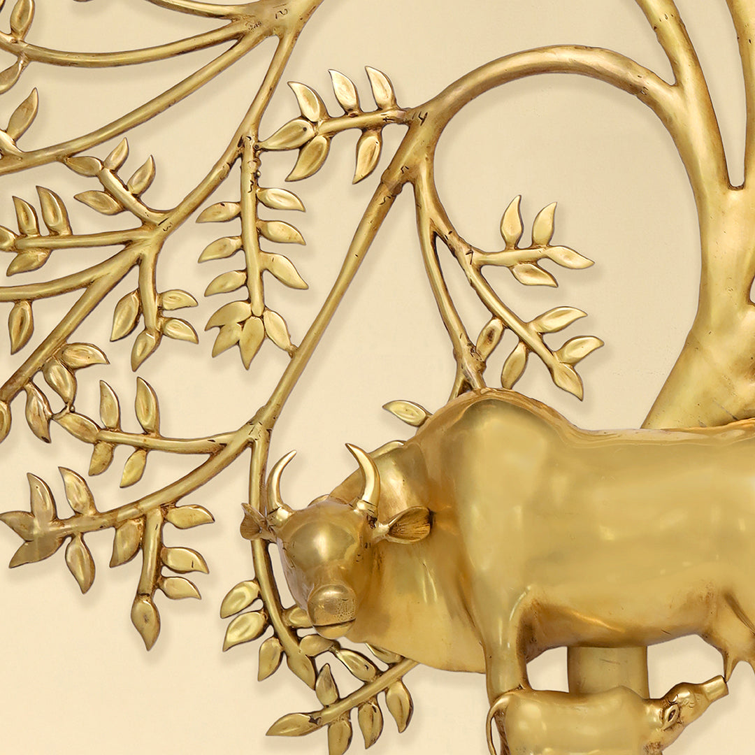 Brass Cow & Calf with Tree Wall Hanging