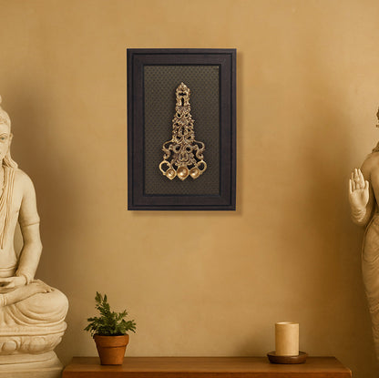 Brass Sheshnag Pooja Spoon With Wooden Frame (16.5 Inch)