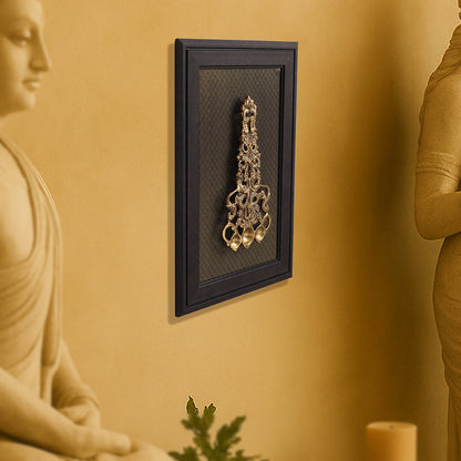 Brass Sheshnag Pooja Spoon With Wooden Frame (16.5 Inch)