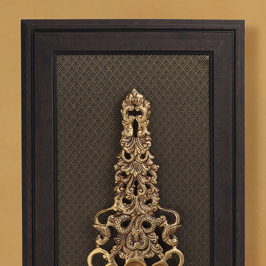 Brass Sheshnag Pooja Spoon With Wooden Frame (16.5 Inch)