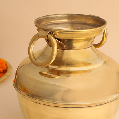Brass Water Pot/Handa with Dual Ring Handles (11 Inch)
