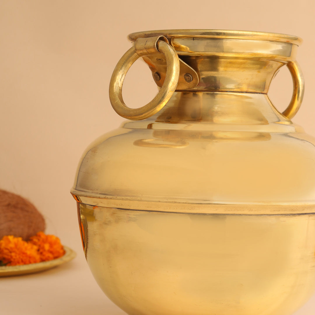 Brass Water Pot/Handa with Dual Ring Handles (11 Inch)