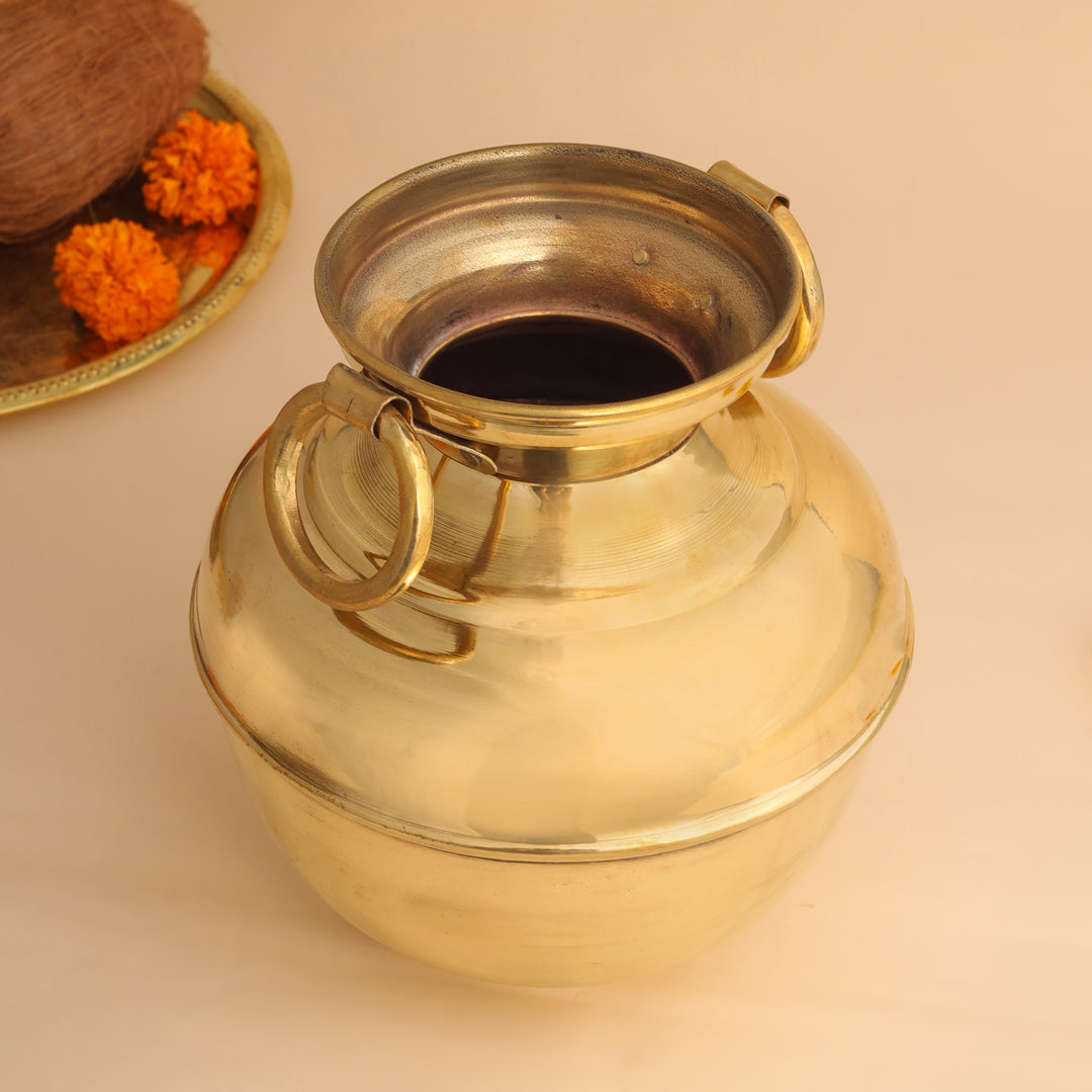 Brass Water Pot/Handa with Dual Ring Handles (11 Inch)