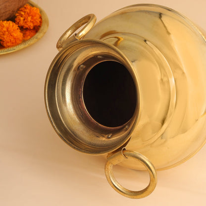 Brass Water Pot/Handa with Dual Ring Handles (11 Inch)