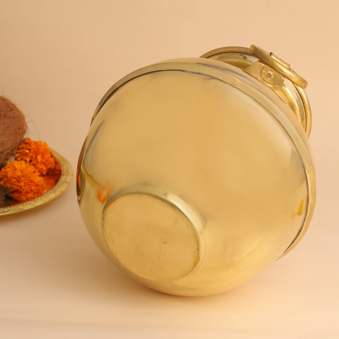 Brass Water Pot/Handa with Dual Ring Handles (11 Inch)