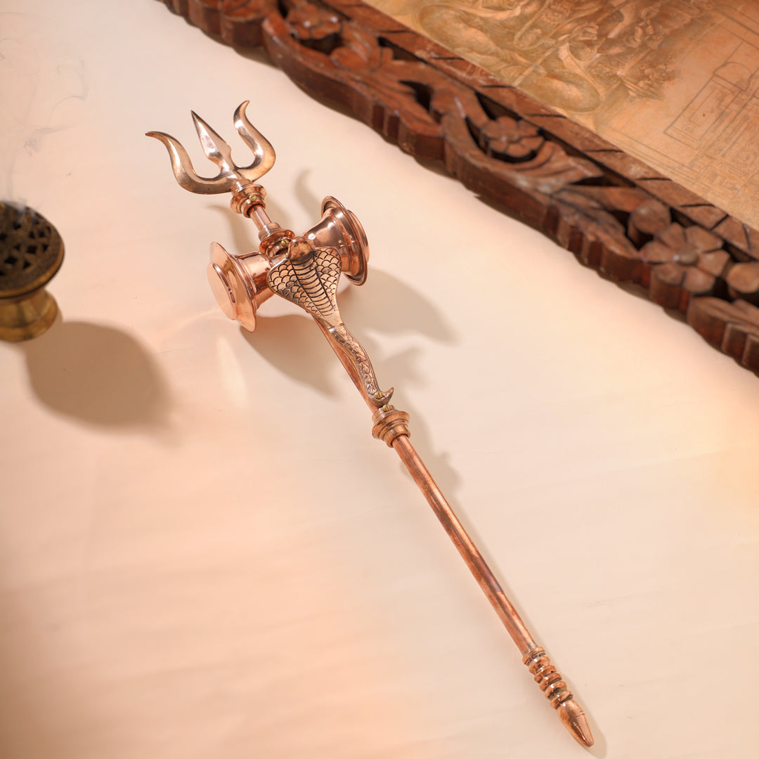 Copper Shiva'S Damru Trishul With Naag (25 Inch)