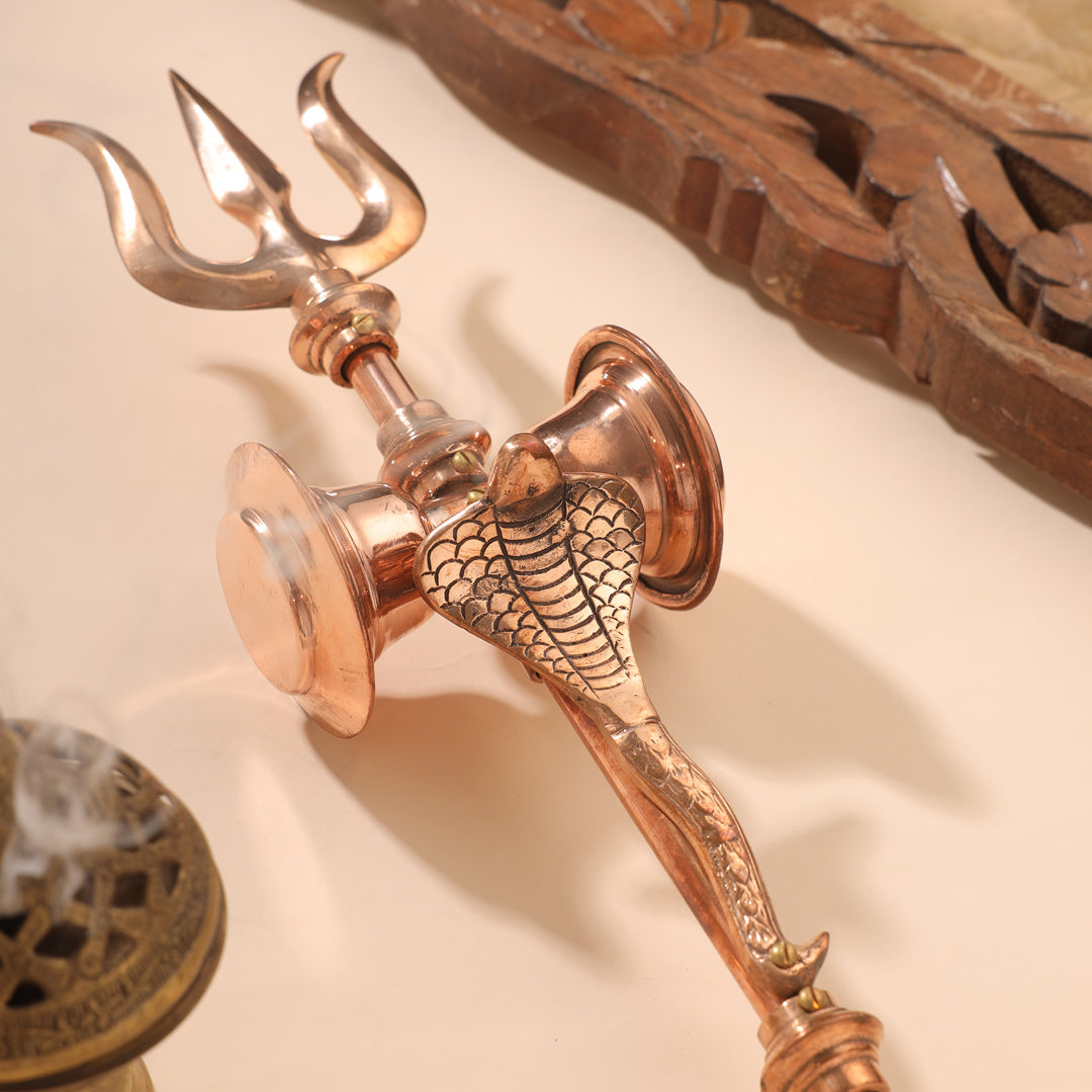 Copper Shiva'S Damru Trishul With Naag (25 Inch)