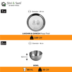 Stainless Steel Pooja Thali Set Laxmi & Ganesh