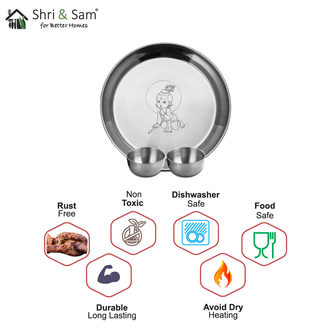 Stainless Steel Pooja Thali Set Kanha