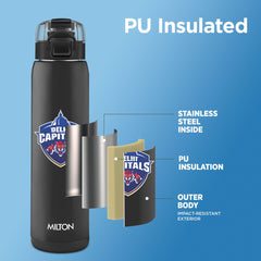 Sports Steel Edge UV Printing Thermoware Bottle With Twin Lid - Delhi Capitals (DC) - Milton