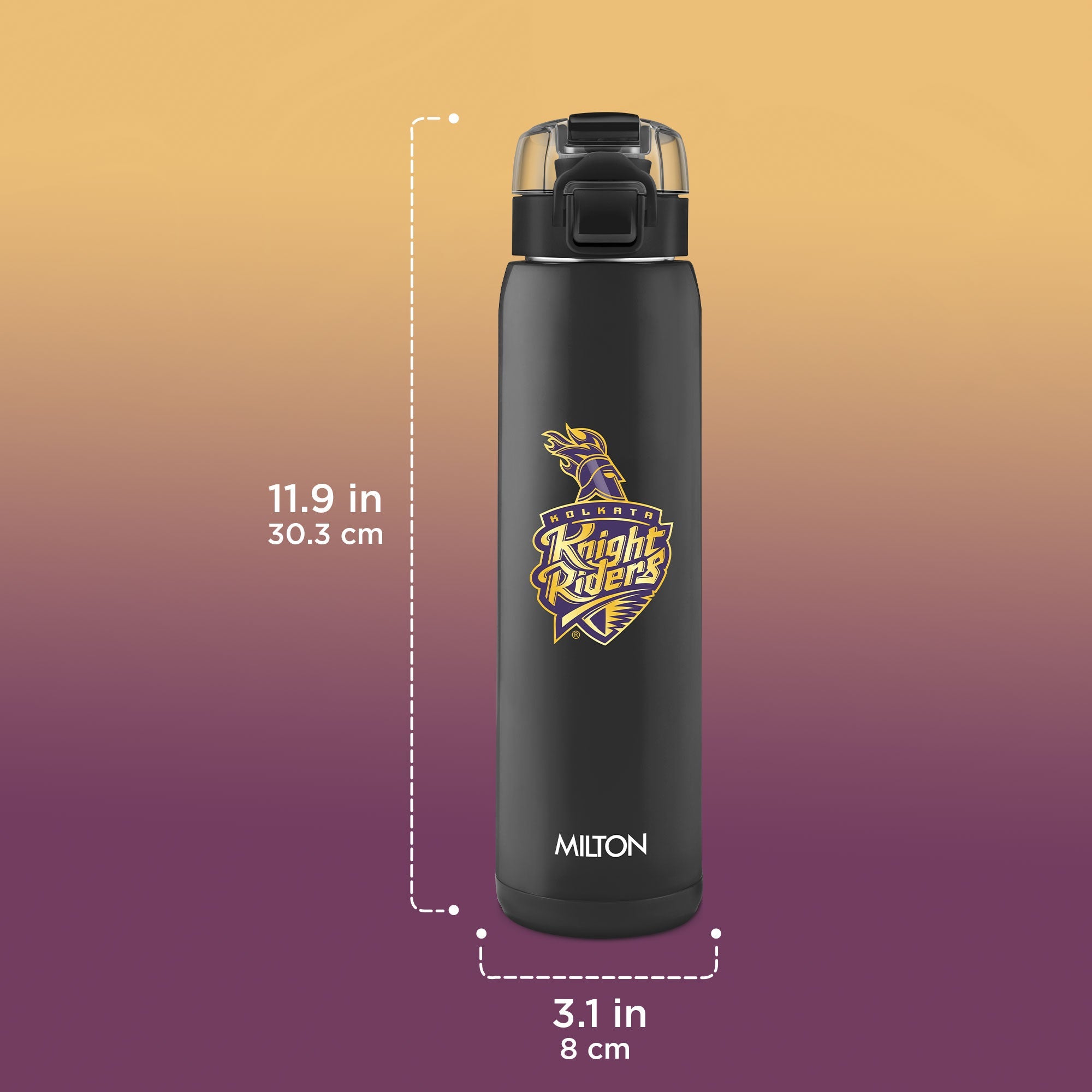 Sports Steel Edge UV Printing Thermoware Bottle With Twin Lid - Kolkata Knight Riders (KKR) - Milton