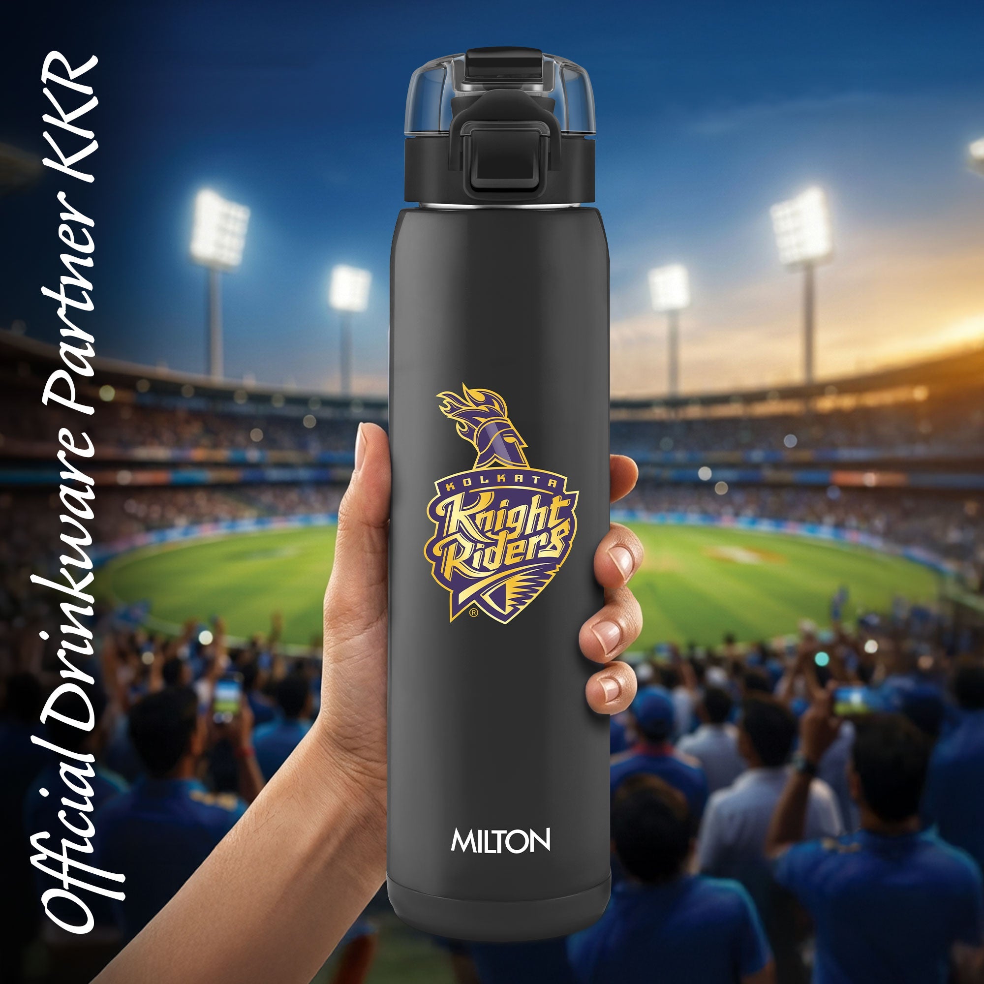 Sports Steel Edge UV Printing Thermoware Bottle With Twin Lid - Kolkata Knight Riders (KKR) - Milton
