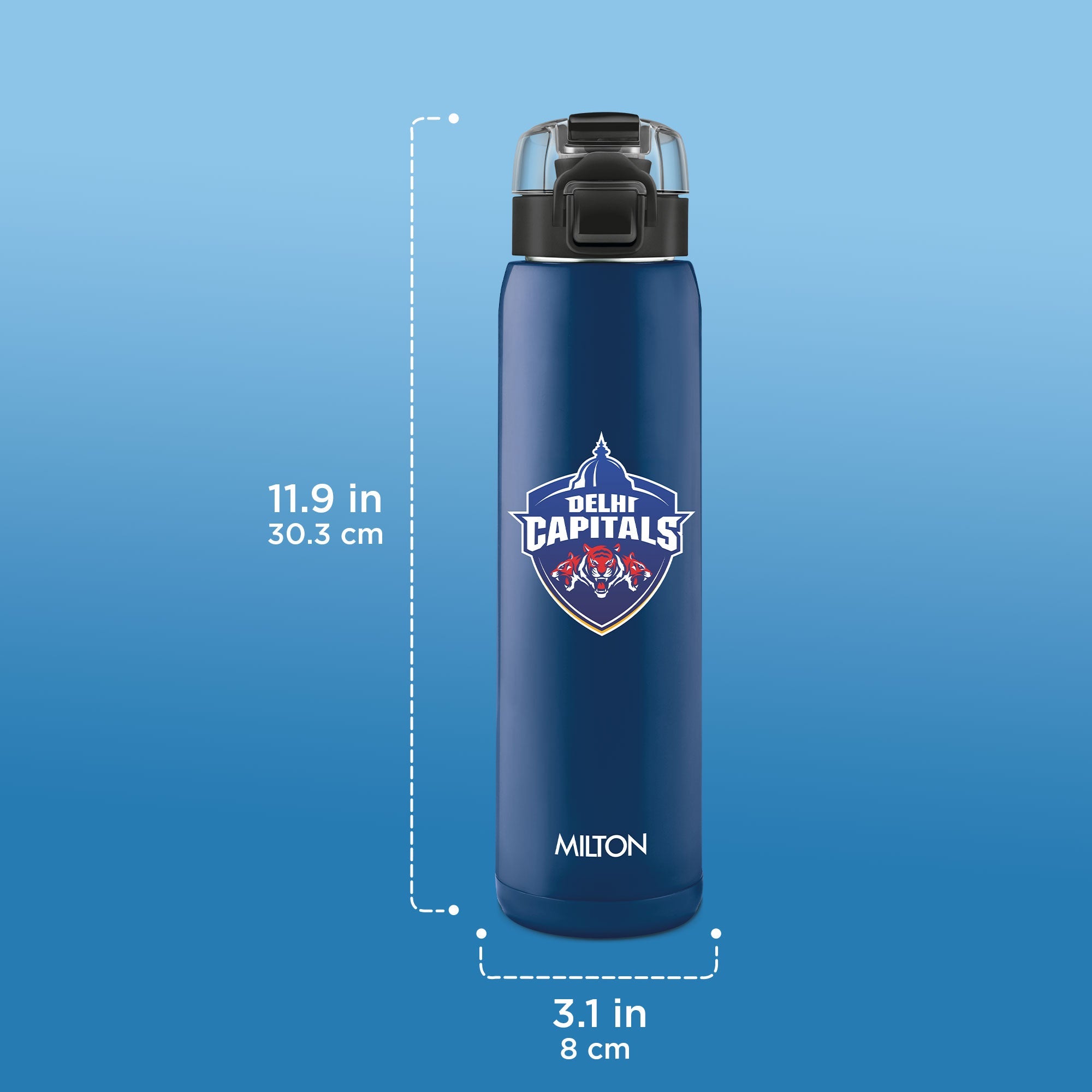 Sports Steel Edge UV Printing Thermoware Bottle With Twin Lid - Delhi Capitals (DC) - Milton