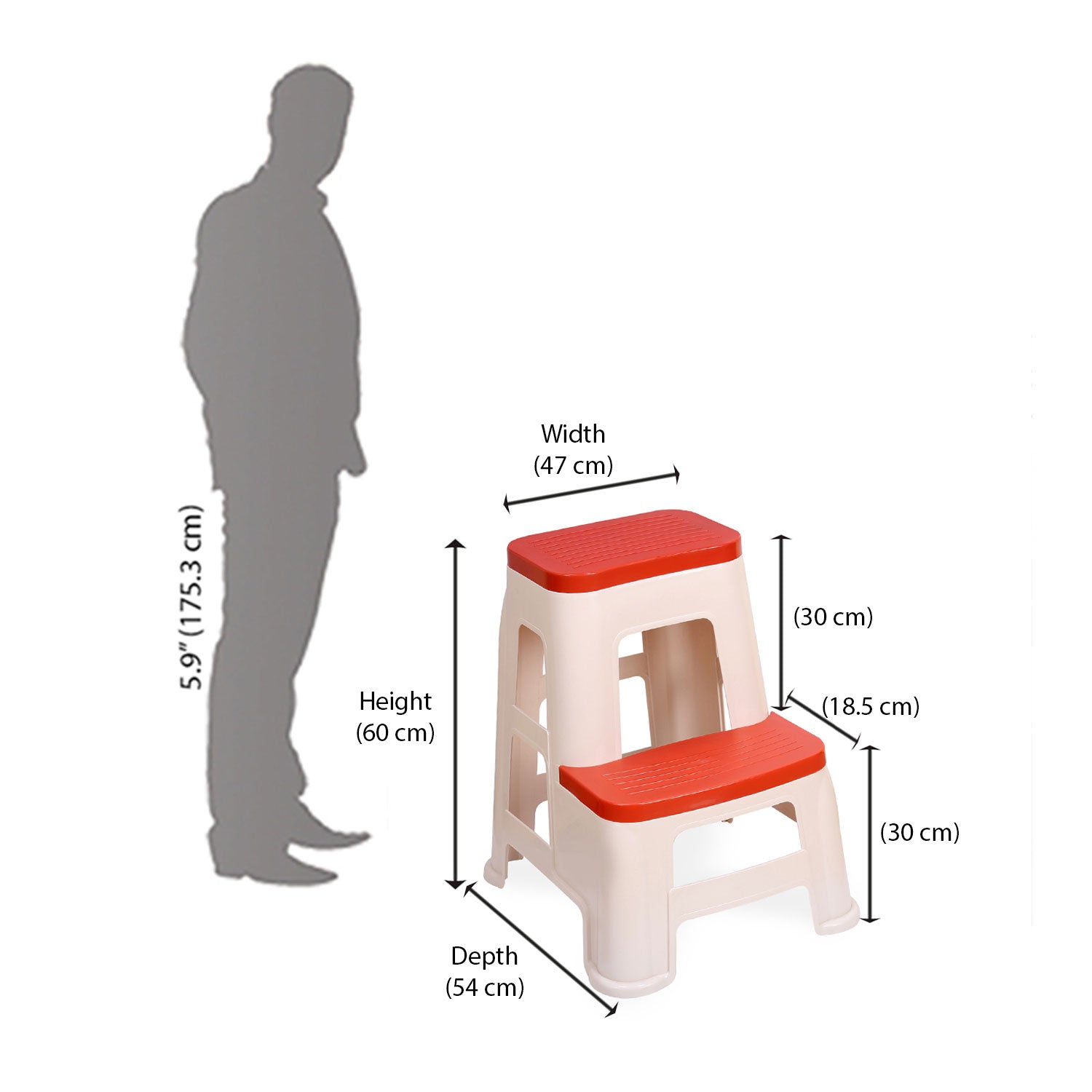 Nilkamal Step Stool 31 (Basket Beach /  Coral Red)