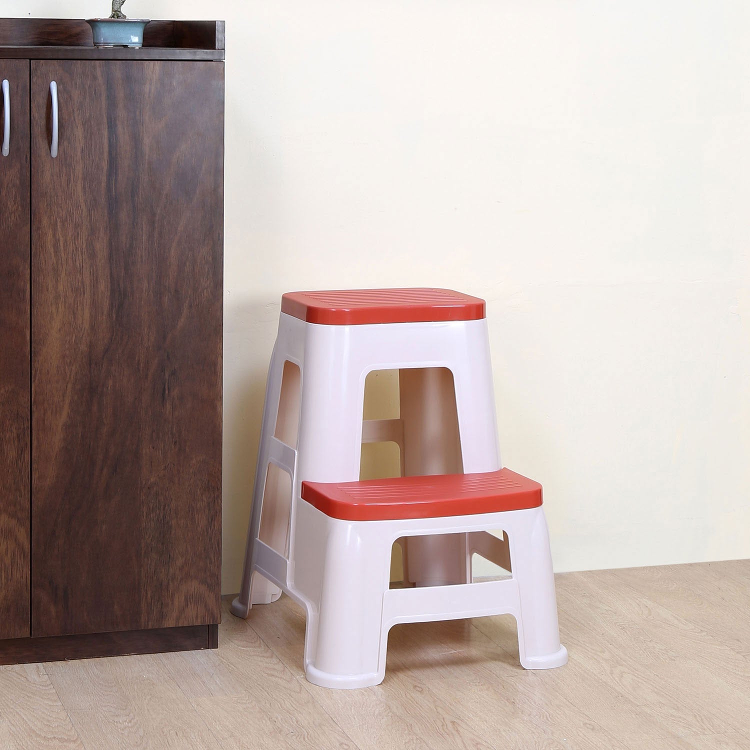 Nilkamal Step Stool 31 (Basket Beach /  Coral Red)