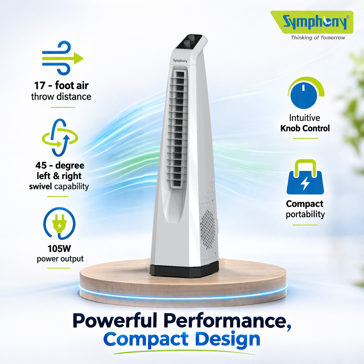 Surround JUNIOR | Tower Fan | Knob Control | Bladeless Turbo ThrowTM (BLTT) Technology