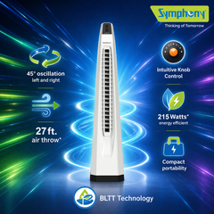 Surround Senior White Bladeless Tower Fan | Knob Control | Bladeless Turbo Throw (BLTT) Technology