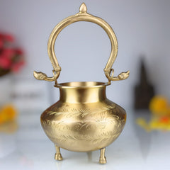 Brass Kamandal for Pooja, Hand Carved Pital Kamandalu Water Pot for Sadhu, Rishi, Yogi, Muni, Meditation, and Vedic Rituals, Gold, 11 Inch, 1 Piece (Copy)