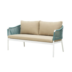 Furnixa Outdoor Garden Balcony Sofa Set 2 Seater, 2 Single seater and 1 Center Table Set, Braid & Rope (White + Blue)