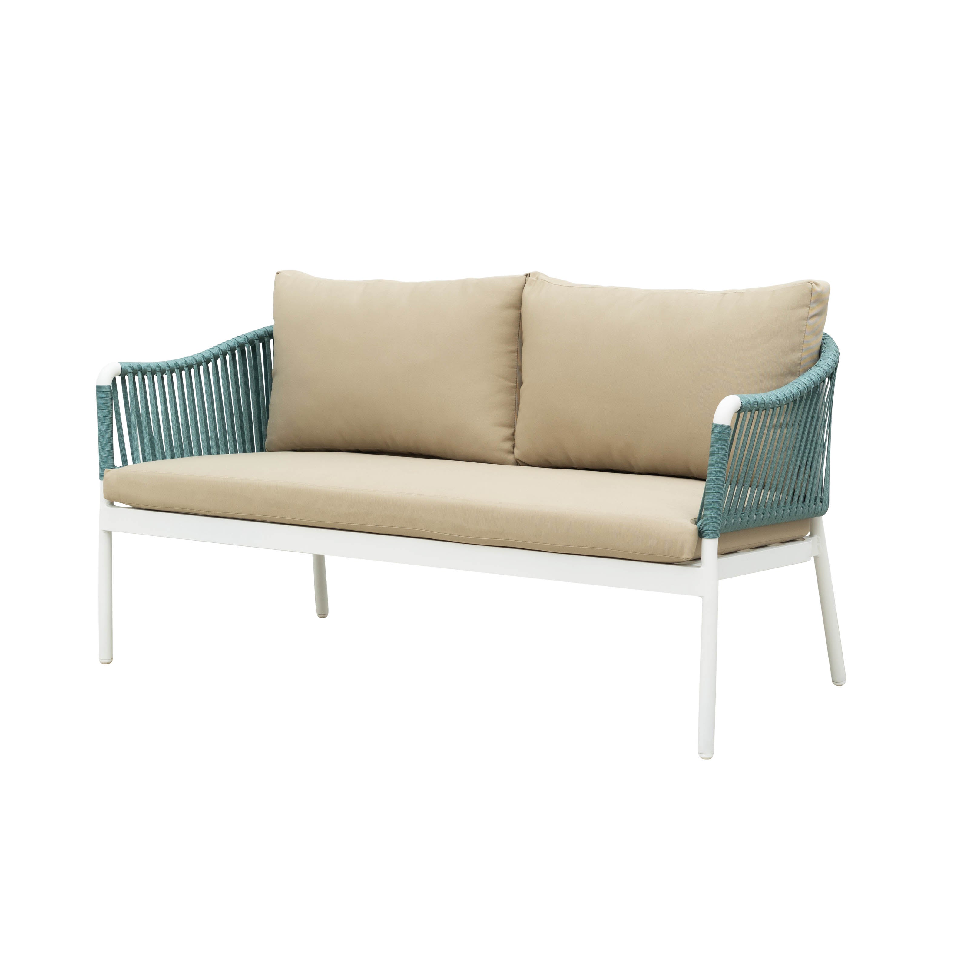Furnixa Outdoor Garden Balcony Sofa Set 2 Seater, 2 Single seater and 1 Center Table Set, Braid & Rope (White + Blue)