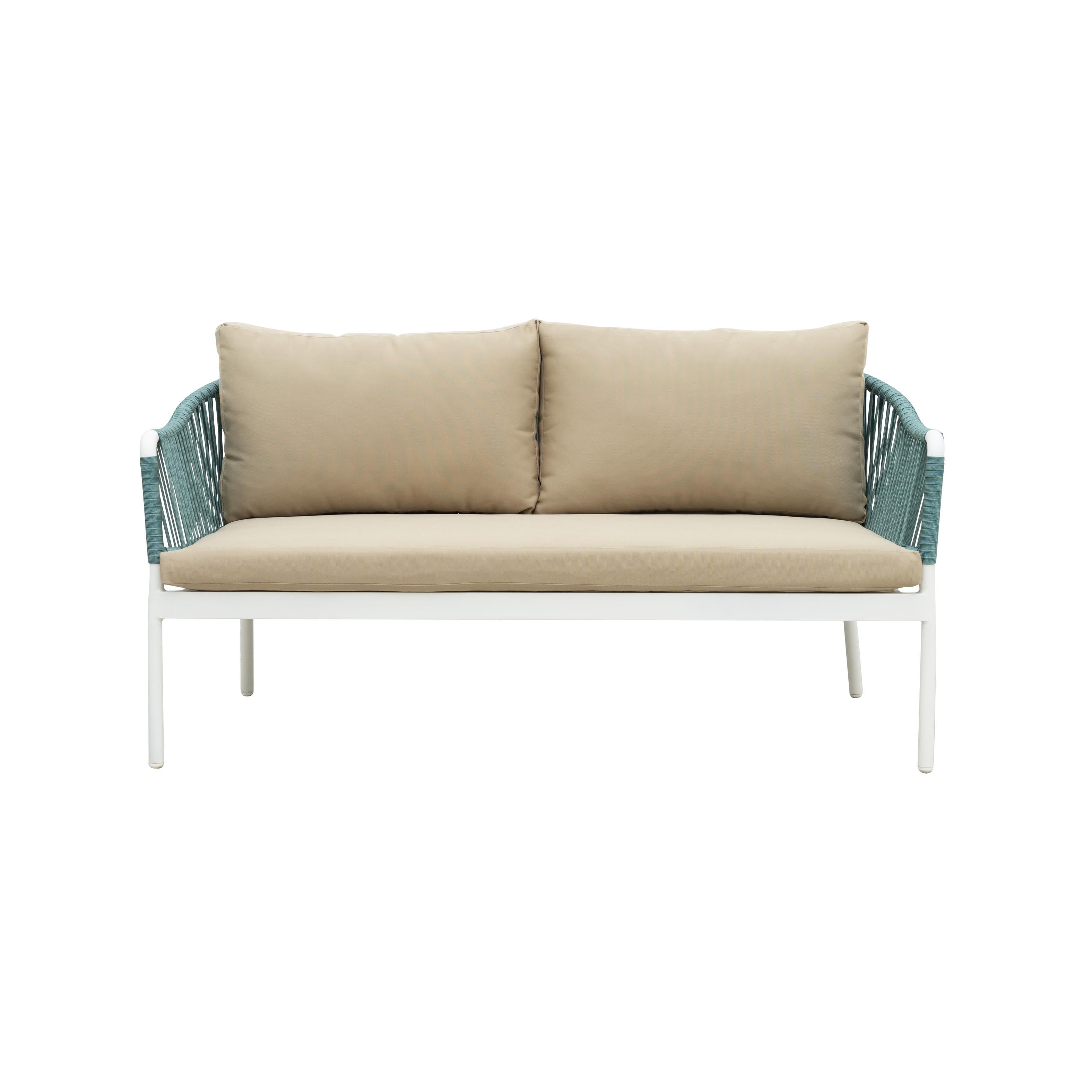 Furnixa Outdoor Garden Balcony Sofa Set 2 Seater, 2 Single seater and 1 Center Table Set, Braid & Rope (White + Blue)