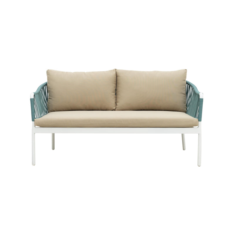 Furnixa Outdoor Garden Balcony Sofa Set 2 Seater, 2 Single seater and 1 Center Table Set, Braid & Rope (White + Blue)