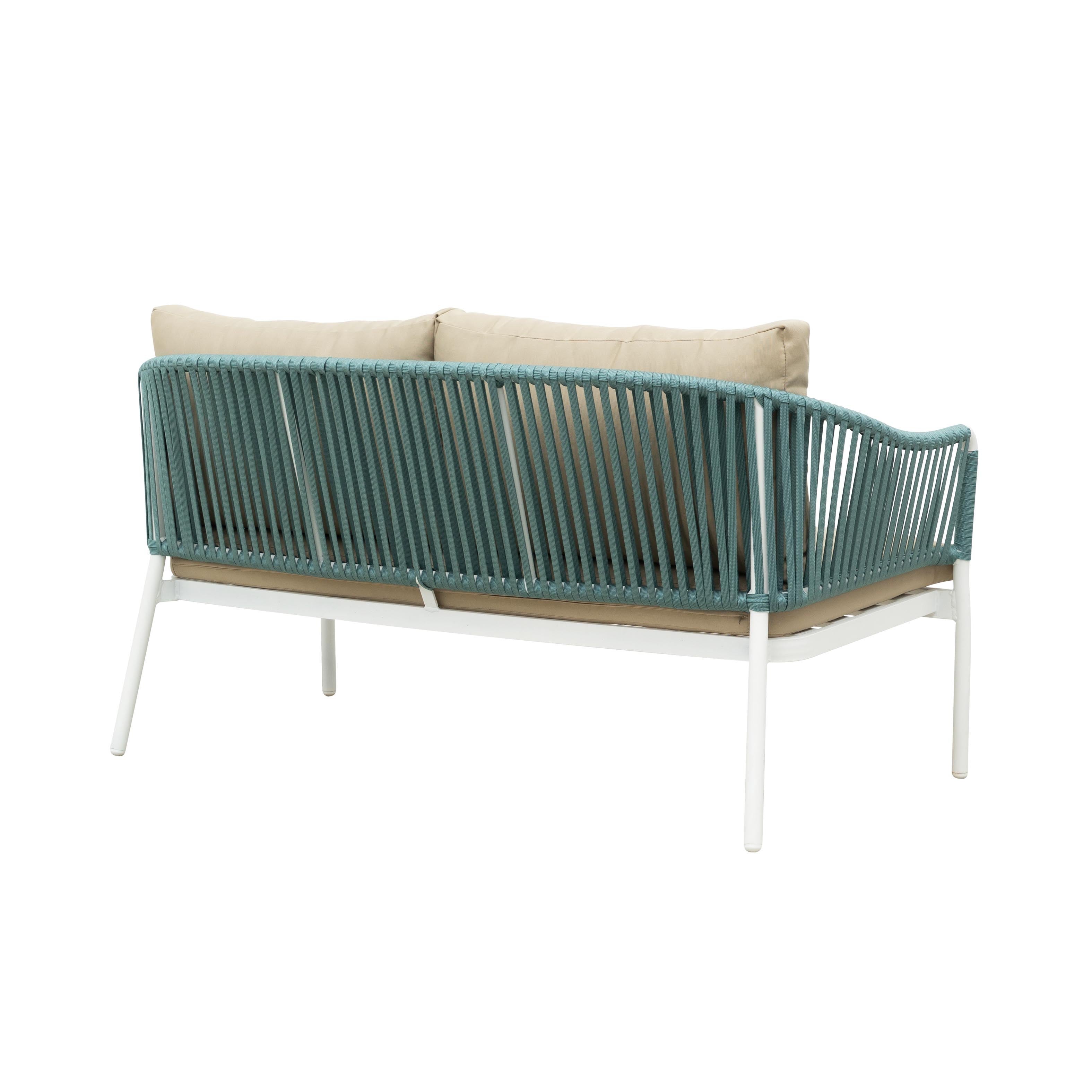 Furnixa Outdoor Garden Balcony Sofa Set 2 Seater, 2 Single seater and 1 Center Table Set, Braid & Rope (White + Blue)