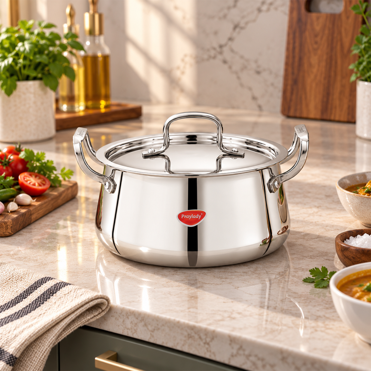 Praylady Triplus+ Pro Sara Casserole/Handi (16 cm, 18 cm & 20 cm) | Premium Cooking & Serving Handi | Ideal for Rice, Dal, Curries & Biryani